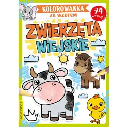 KOLOROWANKA  ZE WZOREM ZWIERZĘTA WIEJSKIE Z NAKLEJKAMI