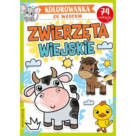 KOLOROWANKA  ZE WZOREM ZWIERZĘTA WIEJSKIE Z NAKLEJKAMI